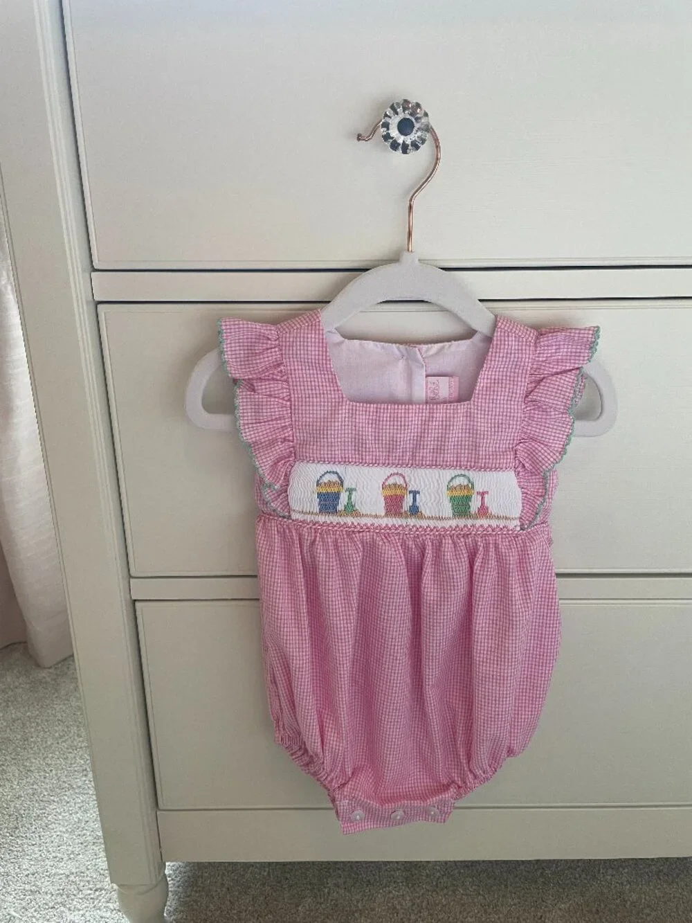 Petit Bebe Smocked Sand Pails Flutter Sleeve Pink Bubble Size 9 Months